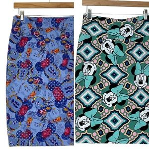LULAROE x DISNEY sz Small Skirt Bundle Vibrant Minnie Mickey Blue Green NWT